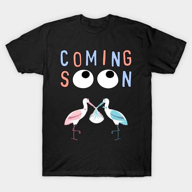 Mother's To Be, New Moms, Baby Announcement Cute, Storks, Coming Soon Design T-Shirt by BirdsnStuff